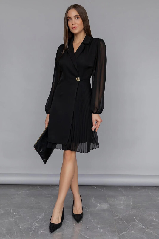 Pleated Skirt Wrap Jacket with Tulle Detail on the Collar and Sleeves - LOVEBOX