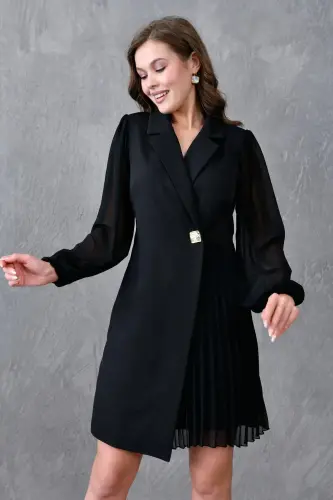 Pleated Skirt Wrap Jacket with Tulle Detail on the Collar and Sleeves - 8