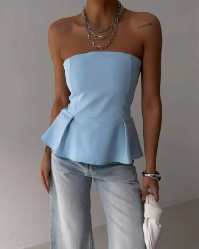 Pleated Strapless Blouse - BÜYÜKBEDENIZ