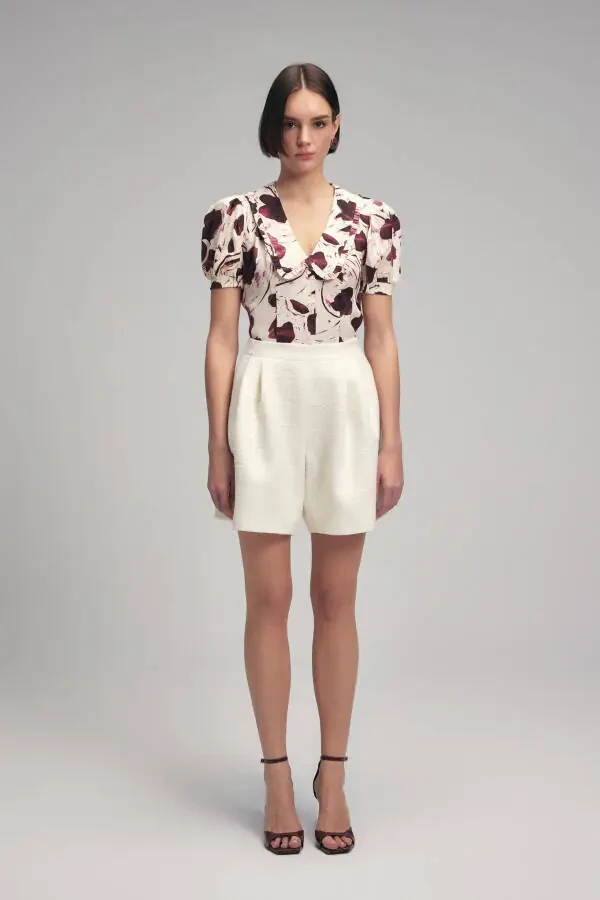 Pleated Tweed Shorts - 1