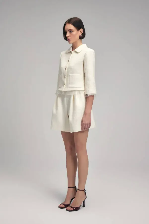 Pleated Tweed Shorts - 5