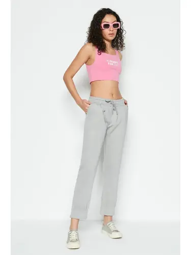 Pleated Waist And Cuffed Hem Sweatpants 810 Gray-Gray - 1