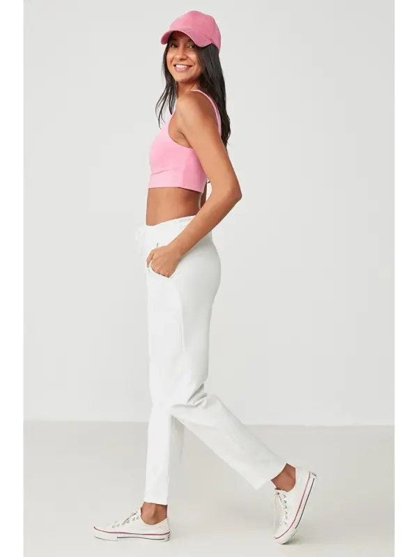 Pleated Waist and Hem Sweatpants 810 Ecru-Ecru - 2