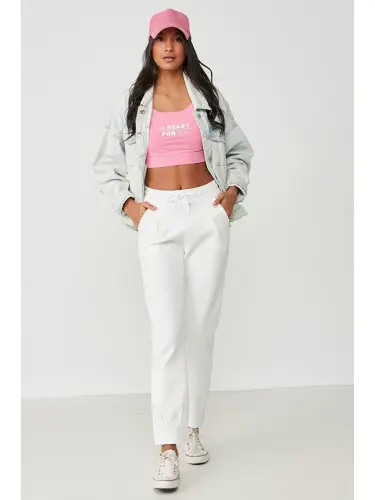 Pleated Waist and Hem Sweatpants 810 Ecru-Ecru - 3