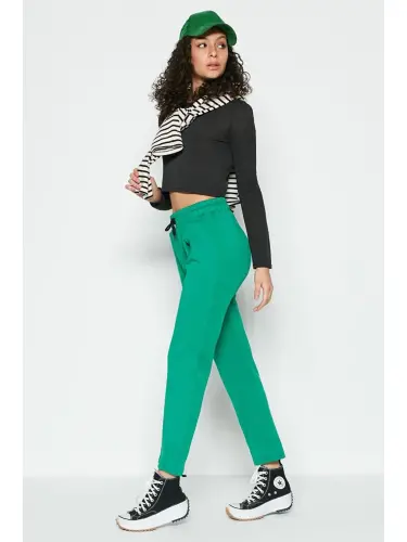 Pleated Waist and Hem Sweatpants 810 Green-Green - 1