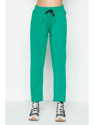 Pleated Waist and Hem Sweatpants 810 Green-Green - 5