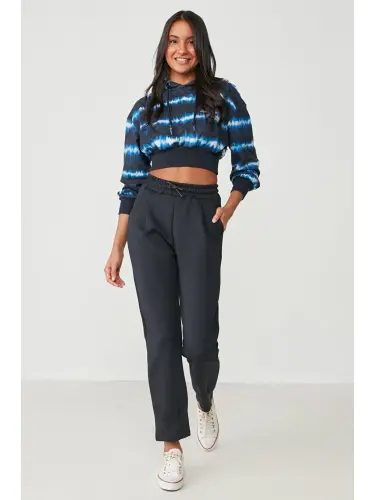 Pleated Waist and Hem Sweatpants 810 Navy-Navy - 1