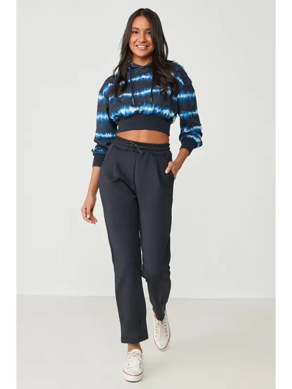 Pleated Waist and Hem Sweatpants 810 Navy-Navy - 1