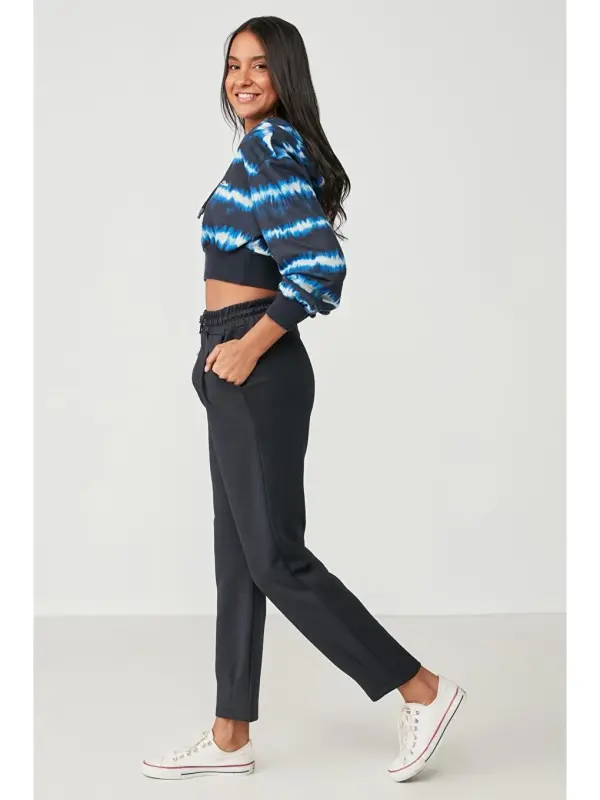 Pleated Waist and Hem Sweatpants 810 Navy-Navy - 2