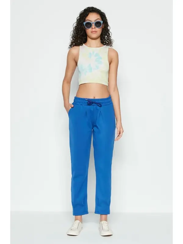 Pleated Waist and Hem Sweatpants 810 Sax-Blue - 5