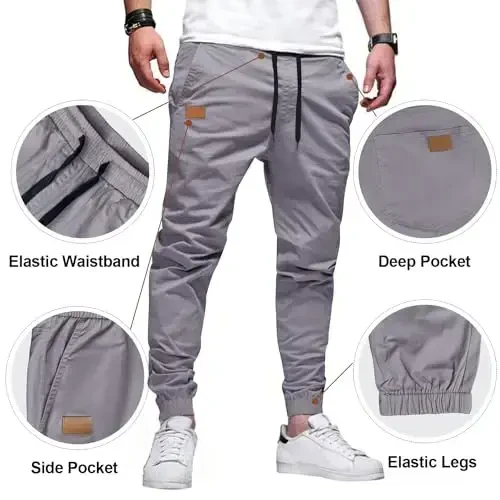 PLEPAN Erkaklar kundalik yuk joggerlari - Paxta ipi Chino shimlar Trekking Outdoor Twill Trek Jogging sport shimlari - 3