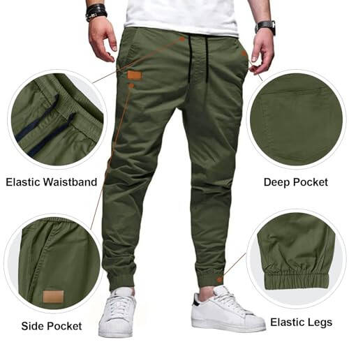 PLEPAN Erkek Günlük Jogger Pantolon Pamuklu İp Bağlamalı Chino Kargo Pantolon Yürüyüş Açık Hava Tuval Jogger Ter Pantolon - 4