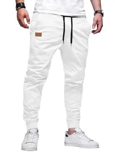 PLEPAN Mens Casual Cargo Joggers - Cotton Drawstring Chino Pants Hiking Outdoor Twill Track Jogging Sweatpants 