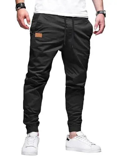 PLEPAN Mens Casual Cargo Joggers - Cotton Drawstring Chino Pants Hiking Outdoor Twill Track Jogging Sweatpants - 1