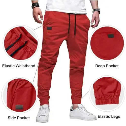 PLEPAN Mens Casual Cargo Joggers - Cotton Drawstring Chino Pants Hiking Outdoor Twill Track Jogging Sweatpants - 3