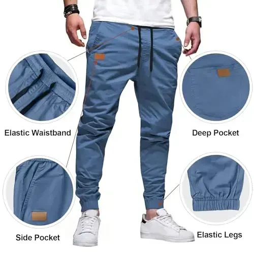 PLEPAN Mens Casual Cargo Joggers - Cotton Drawstring Chino Pants Hiking Outdoor Twill Track Jogging Sweatpants - 3