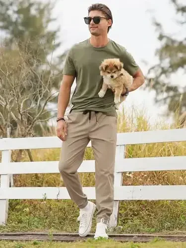 PLEPAN Mens Casual Cargo Joggers - Cotton Drawstring Chino Pants Hiking Outdoor Twill Track Jogging Sweatpants - 5