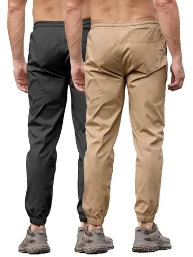 PLEPAN Mens Casual Cargo Joggers - Cotton Drawstring Chino Pants Hiking Outdoor Twill Track Jogging Sweatpants - 2