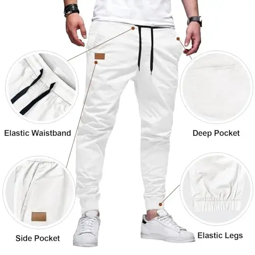 PLEPAN Mens Casual Cargo Joggers - Cotton Drawstring Chino Pants Hiking Outdoor Twill Track Jogging Sweatpants - 3