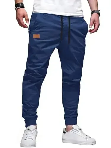 PLEPAN Mens Casual Cargo Joggers - Cotton Drawstring Chino Pants Hiking Outdoor Twill Track Jogging Sweatpants - PLEPAN