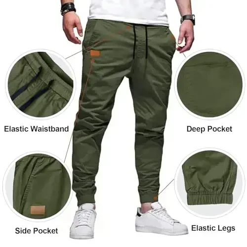 PLEPAN Joggers for Men Cotton Drawstring Chino Cargo Pants Hiking Outdoor Twill Track Jogger Sweatpants - 3