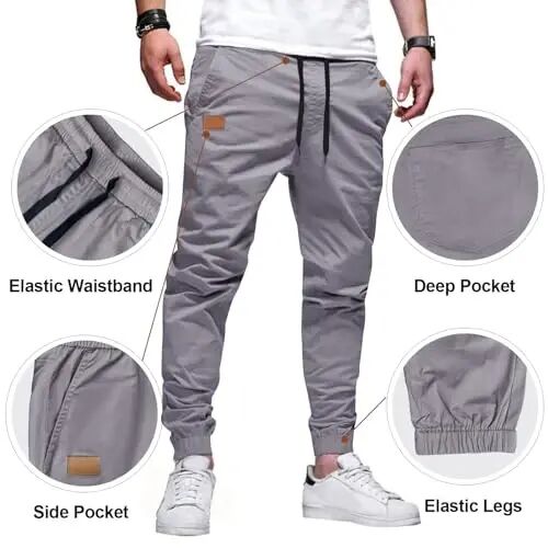 PLEPAN Mens Casual Cargo Joggers - Cotton Drawstring Chino Pants Hiking Outdoor Twill Track Jogging Sweatpants - 3
