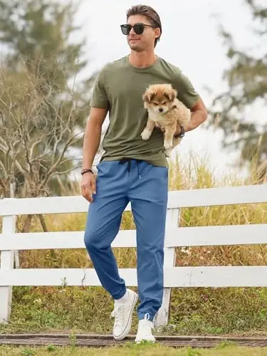 PLEPAN Mens Casual Cargo Joggers - Cotton Drawstring Chino Pants Hiking Outdoor Twill Track Jogging Sweatpants - 5