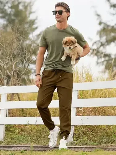 PLEPAN Mens Casual Cargo Joggers - Cotton Drawstring Chino Pants Hiking Outdoor Twill Track Jogging Sweatpants - 5