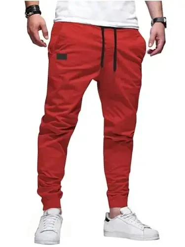 PLEPAN Mens Casual Cargo Joggers - Cotton Drawstring Chino Pants Hiking Outdoor Twill Track Jogging Sweatpants - PLEPAN