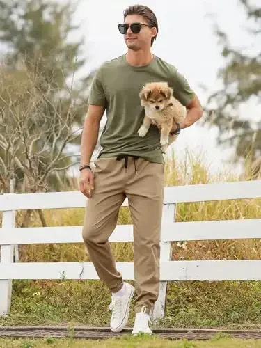 PLEPAN Mens Casual Cargo Joggers - Cotton Drawstring Chino Pants Hiking Outdoor Twill Track Jogging Sweatpants - 5