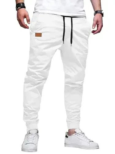 PLEPAN Mens Casual Cargo Joggers - Cotton Drawstring Chino Pants Hiking Outdoor Twill Track Jogging Sweatpants - 1
