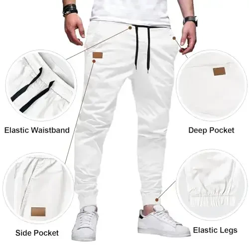 PLEPAN Mens Casual Cargo Joggers - Cotton Drawstring Chino Pants Hiking Outdoor Twill Track Jogging Sweatpants - 3