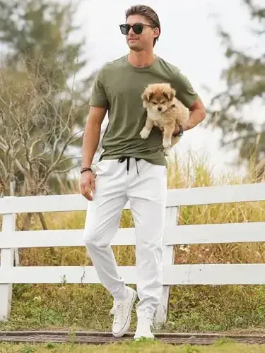 PLEPAN Mens Casual Cargo Joggers - Cotton Drawstring Chino Pants Hiking Outdoor Twill Track Jogging Sweatpants - 5