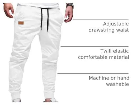 PLEPAN Mens Casual Cargo Joggers - Cotton Drawstring Chino Pants Hiking Outdoor Twill Track Jogging Sweatpants 