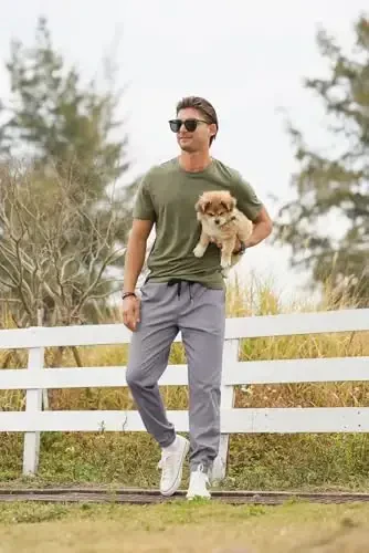 PLEPAN Mens Casual Cargo Joggers - Cotton Drawstring Chino Shimlar Piyoda Sayr qilish Ochiq Havoda Burama Iz Jogging Sport Shimlar - 5