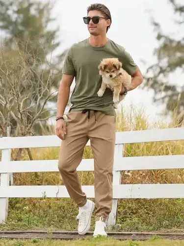 PLEPAN Mens Casual Cargo Joggers - Paxta bog'ichli Chino shimlar, Trekking, Ochiq havoda, Twill sport shimlar - 5