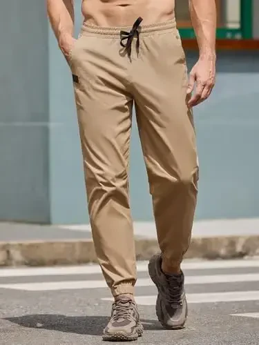 PLEPAN Mens Casual Cargo Joggers - Paxta bog'ichli Chino shimlar, Trekking, Ochiq havoda, Twill sport shimlar - 6