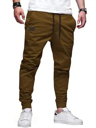 PLEPAN Mens Casual Cargo Joggers - Paxta Ipli Chino Shimlar Trekking Ochiq Havoda Twill Track Jogging Sport Shimlar - 1