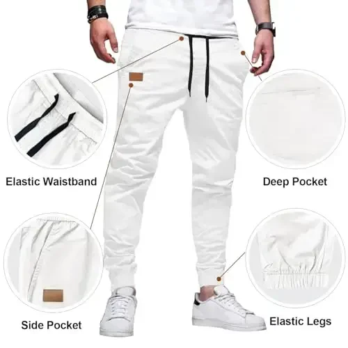 PLEPAN Mens Casual Cargo Joggers - Paxtali bog'ichli Xitoy shimlar Trekking Ochiq havoda Twill Track Yugurish Sport shimlari - 3