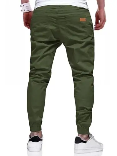 PLEPAN Mens Cotton Casual Cargo Joggers with 4 Pockets | Elastic Waist Drawstring, Track Jogging Sweatpants, Hiking,Outdoor, Comfortable - 2
