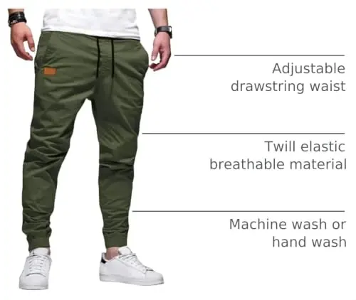 PLEPAN Mens Cotton Casual Cargo Joggers with 4 Pockets | Elastic Waist Drawstring, Track Jogging Sweatpants, Hiking,Outdoor, Comfortable - 4