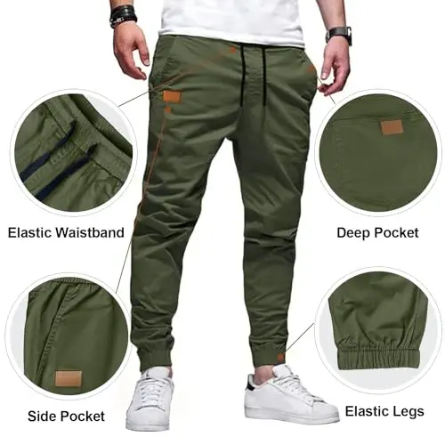 PLEPAN Mens Cotton Casual Cargo Joggers with 4 Pockets | Elastic Waist Drawstring, Track Jogging Sweatpants, Hiking,Outdoor, Comfortable - 5