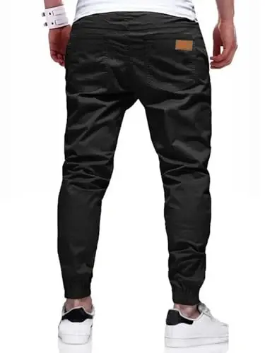 PLEPAN Mens Cotton Casual Cargo Joggers with 4 Pockets | Elastic Waist Drawstring, Track Jogging Sweatpants, Hiking,Outdoor, Comfortable - 2