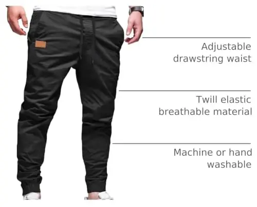 PLEPAN Mens Cotton Casual Cargo Joggers with 4 Pockets | Elastic Waist Drawstring, Track Jogging Sweatpants, Hiking,Outdoor, Comfortable - 4