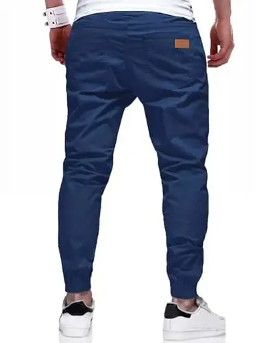 PLEPAN Mens Cotton Casual Cargo Joggers with 4 Pockets | Elastic Waist Drawstring, Track Jogging Sweatpants, Hiking,Outdoor, Comfortable - PLEPAN (1)