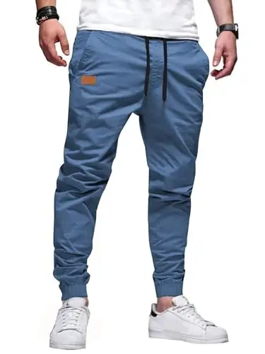 PLEPAN Mens Cotton Casual Cargo Joggers with 4 Pockets | Elastic Waist Drawstring, Track Jogging Sweatpants, Hiking,Outdoor, Comfortable 