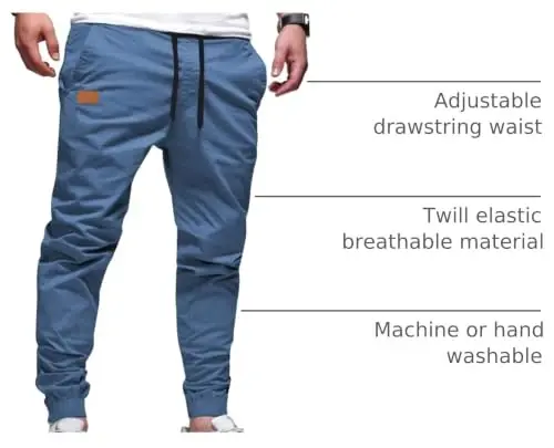 PLEPAN Mens Cotton Casual Cargo Joggers with 4 Pockets | Elastic Waist Drawstring, Track Jogging Sweatpants, Hiking,Outdoor, Comfortable - 4