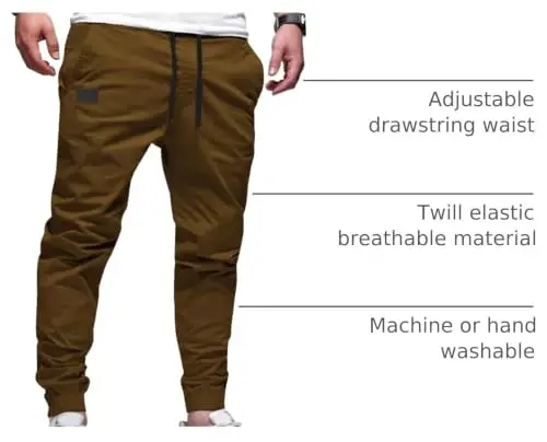 PLEPAN Mens Cotton Casual Cargo Joggers with 4 Pockets | Elastic Waist Drawstring, Track Jogging Sweatpants, Hiking,Outdoor, Comfortable - 4