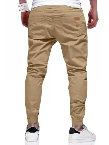 PLEPAN Mens Cotton Casual Cargo Joggers with 4 Pockets | Elastic Waist Drawstring, Track Jogging Sweatpants, Hiking,Outdoor, Comfortable - PLEPAN (1)