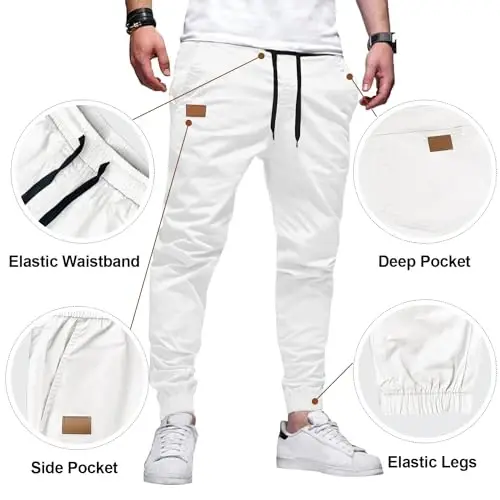 PLEPAN Mens Cotton Casual Cargo Joggers with 4 Pockets | Elastic Waist Drawstring, Track Jogging Sweatpants, Hiking,Outdoor, Comfortable - 5